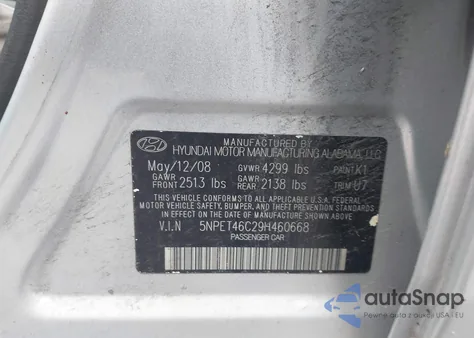 2009 Hyundai Sonata Gls from USA, damaged, VIN 5NPET46C29H460668